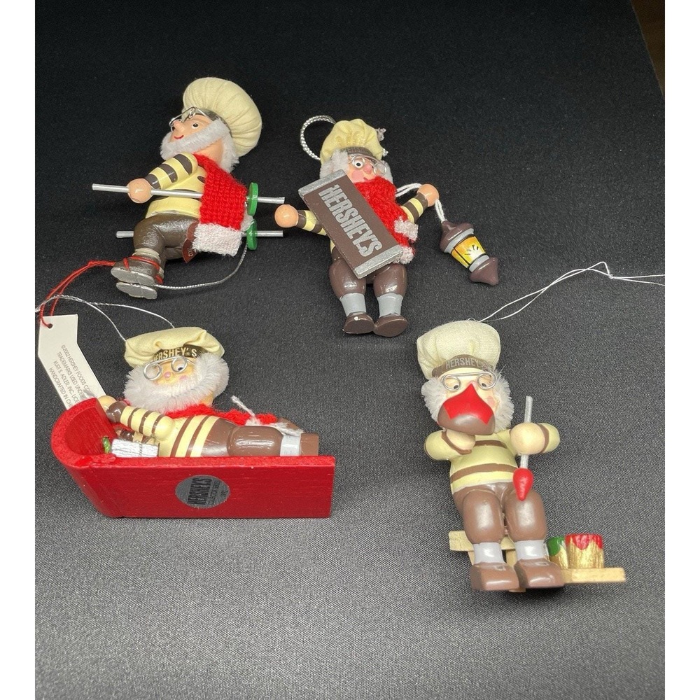 Vintage Hershey Ornaments Lot of 4 Elves Skier, Painter, Sledding & Chef. New! - Picture 2 of 4
